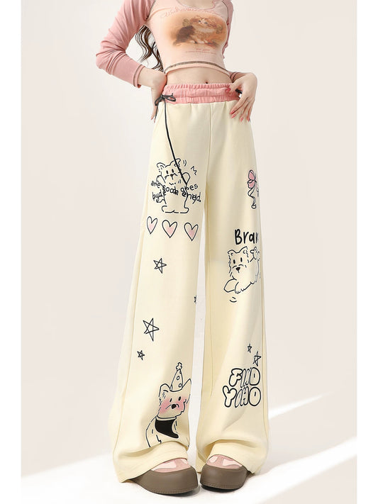 Dopamine Cartoon Puppy Sports Casual Pants Women's Summer New Straight Wide Leg Sweaters Jazz Dance Pants Trendy