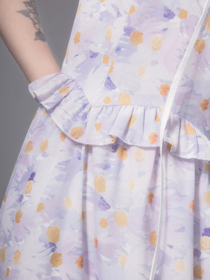 COTRE independent design taro purple lapel floral dress