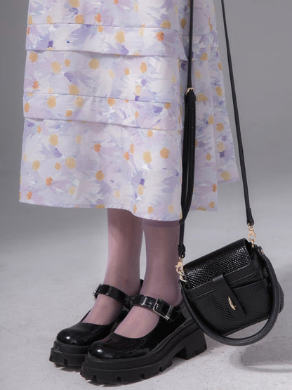 COTRE independent design taro purple lapel floral dress