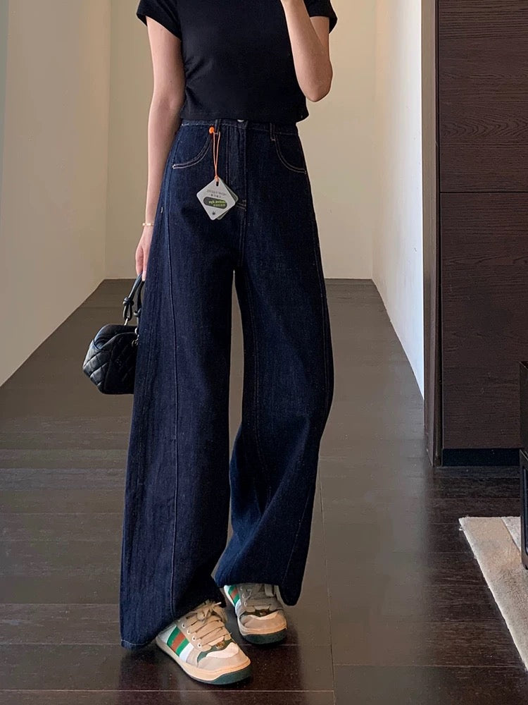 AMR UU◆Modify the leg shape~show the legs long high waist loose slim straight wide leg pants women's jeans spring and summer new