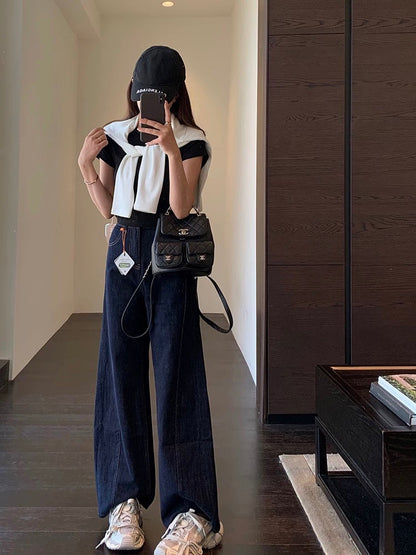 AMR UU◆Modify the leg shape~show the legs long high waist loose slim straight wide leg pants women's jeans spring and summer new