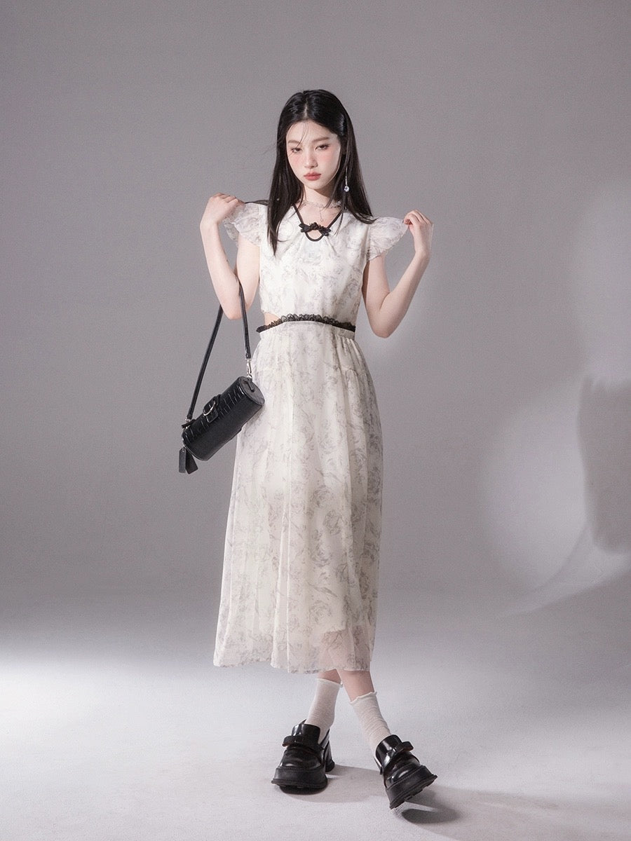 COTRE Yanyu Jiangnan Qingyou Yemei new Chinese ink print mid-length dress