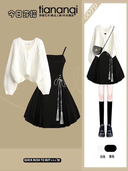 New Chinese style early autumn hot-selling cardigan knitted cardigan jacket v-neck dress with high-end lace