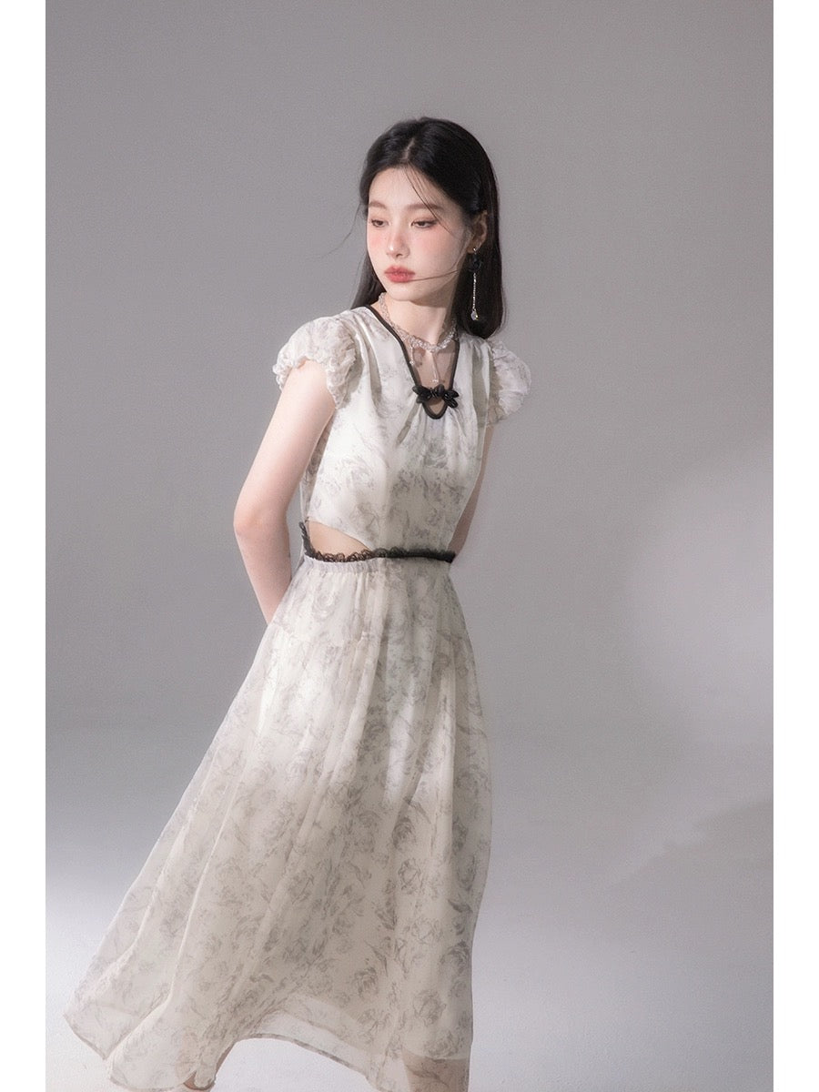 COTRE Yanyu Jiangnan Qingyou Yemei new Chinese ink print mid-length dress