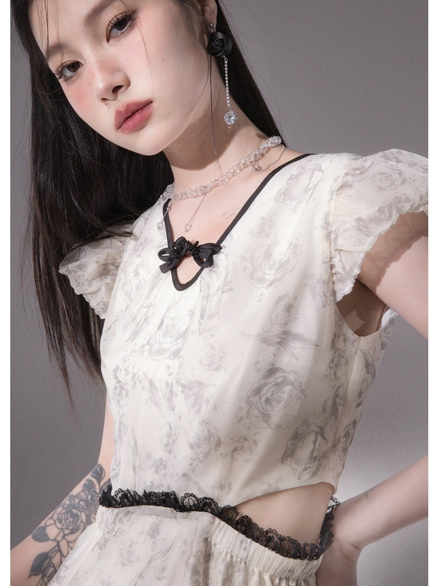 COTRE Yanyu Jiangnan Qingyou Yemei new Chinese ink print mid-length dress