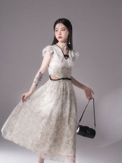 COTRE Yanyu Jiangnan Qingyou Yemei new Chinese ink print mid-length dress