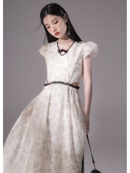 COTRE Yanyu Jiangnan Qingyou Yemei new Chinese ink print mid-length dress