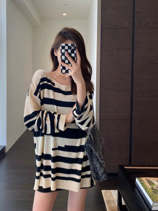 AMR UU◆"Paper Man" lazy and fashionable boyfriend style big sweater loose striped sweater women's sweater autumn new