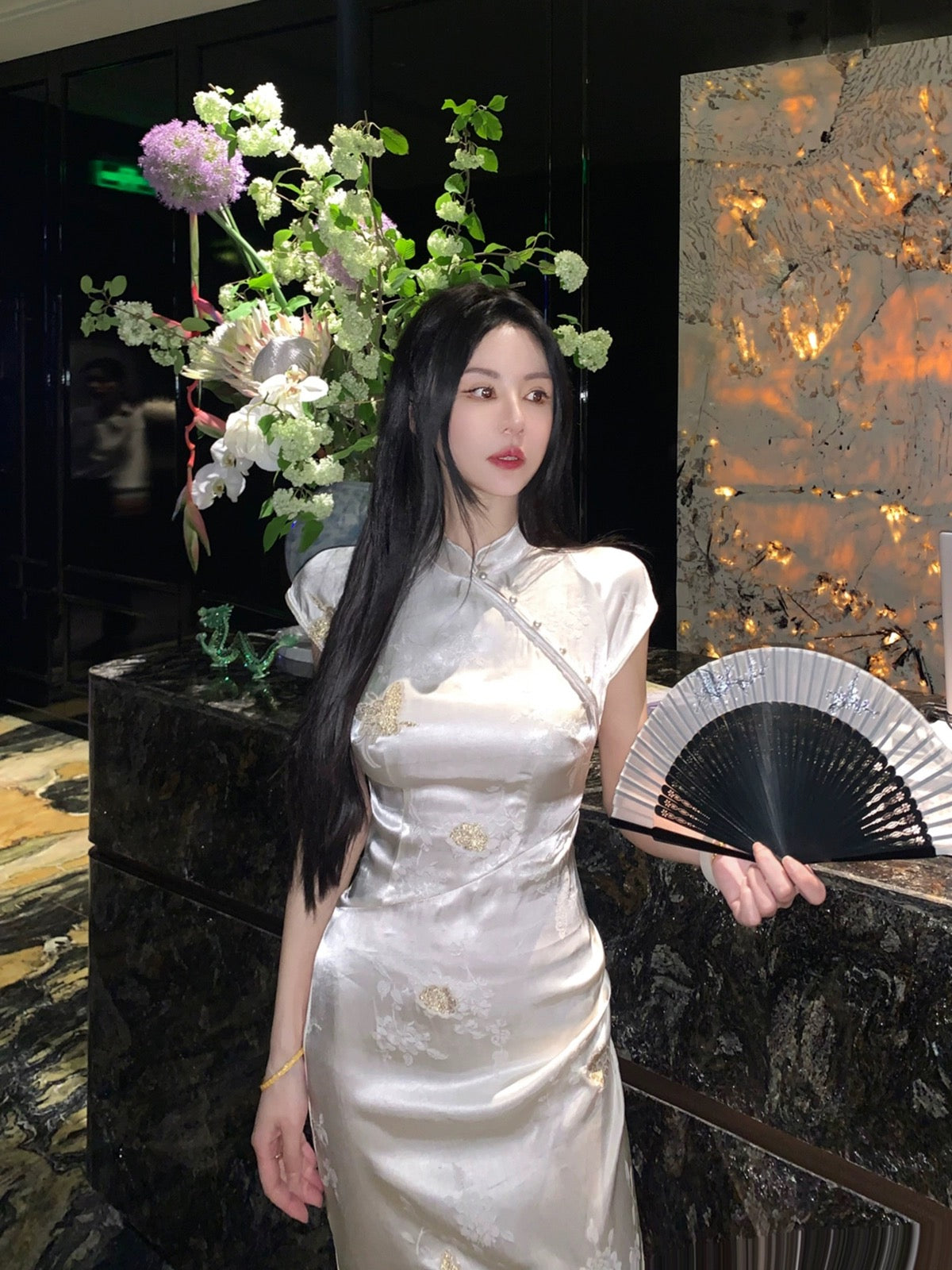 MOSS STUDIO [Golden Butterfly Nonghua] National style new Chinese Zen rayon cheongsam waist dress for women