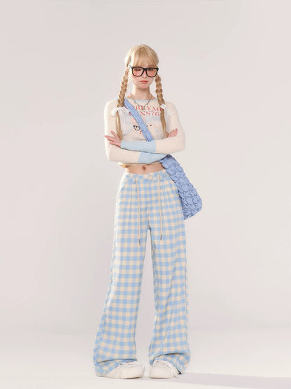 Dopamine blue casual plaid pants women's new summer wear new thin straight style loose