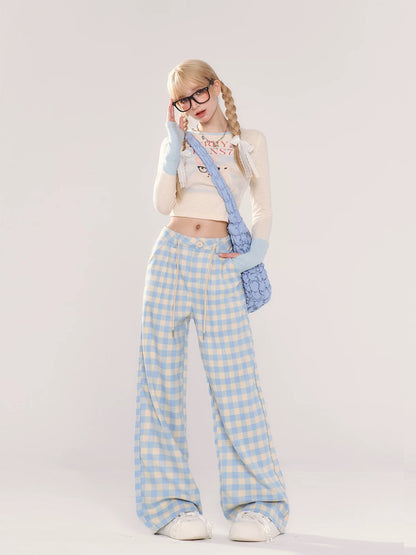 Dopamine blue casual plaid pants women's new summer wear new thin straight style loose
