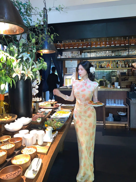 MOSS STUDIO【Embroidered Pavilion Jinzhan】Summer new Chinese style improved cheongsam mid-length dress for women