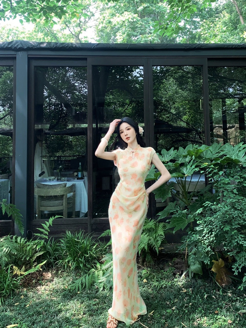 MOSS STUDIO【Embroidered Pavilion Jinzhan】Summer new Chinese style improved cheongsam mid-length dress for women