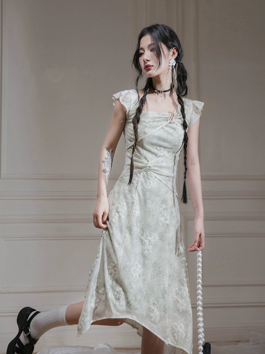 COTRE Biyunmo green knitted jacquard dress