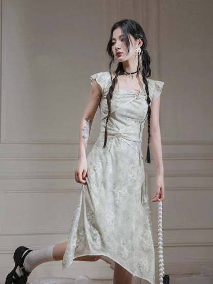 COTRE Biyunmo green knitted jacquard dress