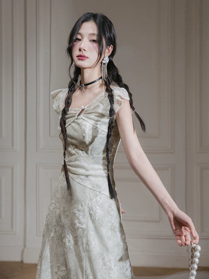 COTRE Biyunmo green knitted jacquard dress