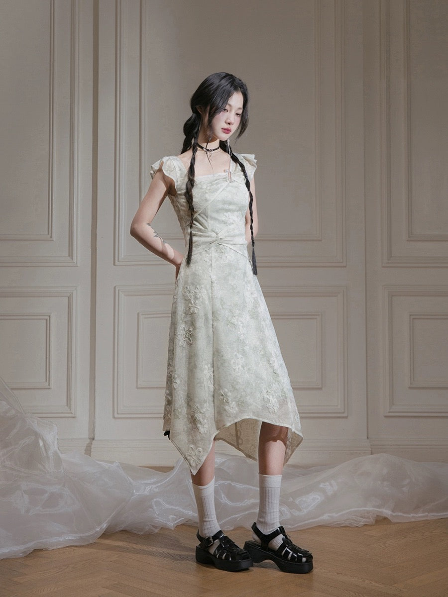 COTRE Biyunmo green knitted jacquard dress