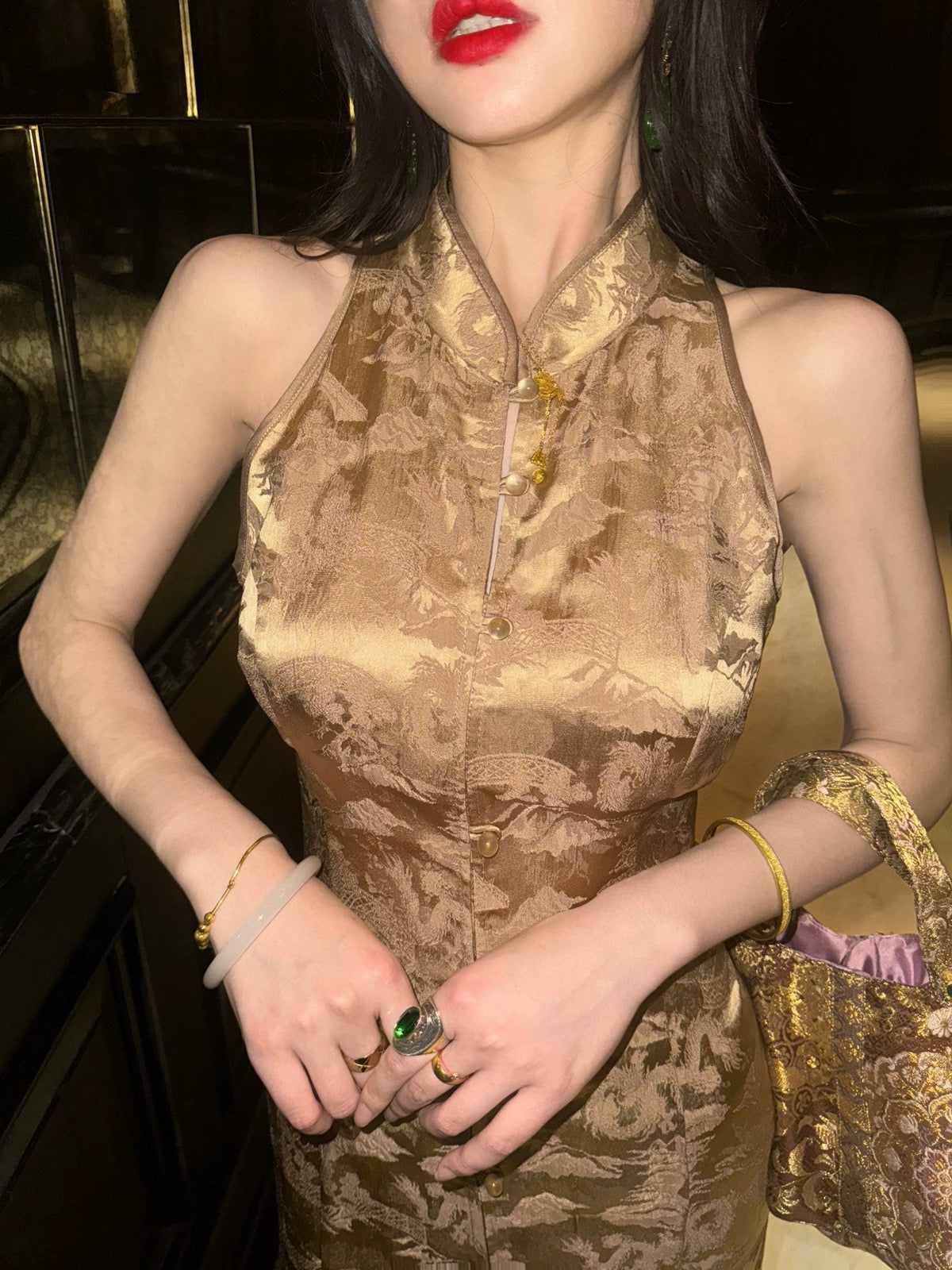 MOSS STUDIO【Jinluanfengge】New Chinese style summer improved cheongsam dress mid-length skirt for women
