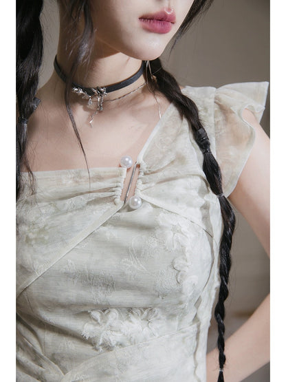 COTRE Biyunmo green knitted jacquard dress