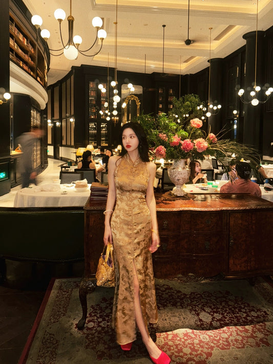 MOSS STUDIO【Jinluanfengge】New Chinese style summer improved cheongsam dress mid-length skirt for women
