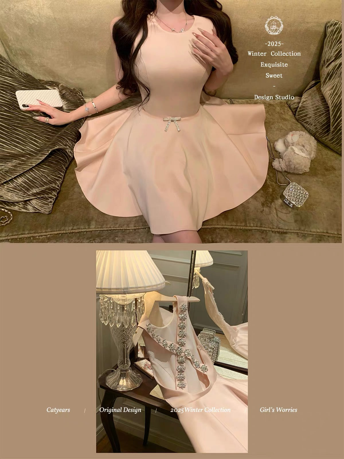 Catyears – "Radiant Life": A premium, high-craftsmanship crossover dress featuring a lustrous finish and intricate, hand-applied rhinestones.
