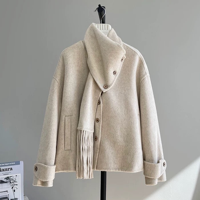 Bluebird detachable two-wear double-sided woolen coat women's woolen coat 2024 scarf small temperament K324