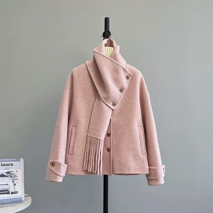 Bluebird detachable two-wear double-sided woolen coat women's woolen coat 2024 scarf small temperament K324