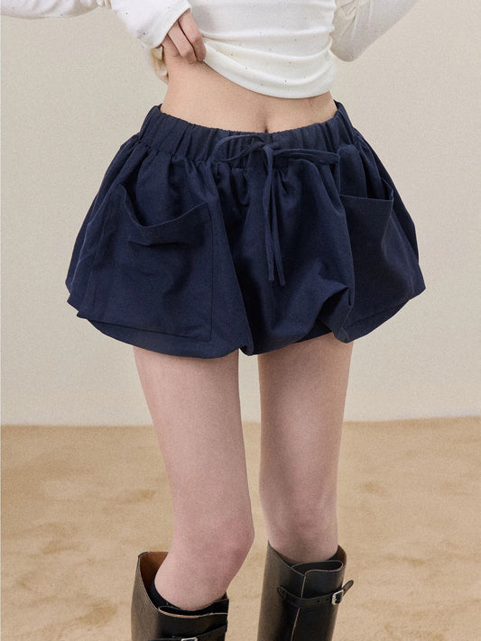 Sweety Navy Blue Cake Skirt with Elastic Waist, A-line Design, Pockets