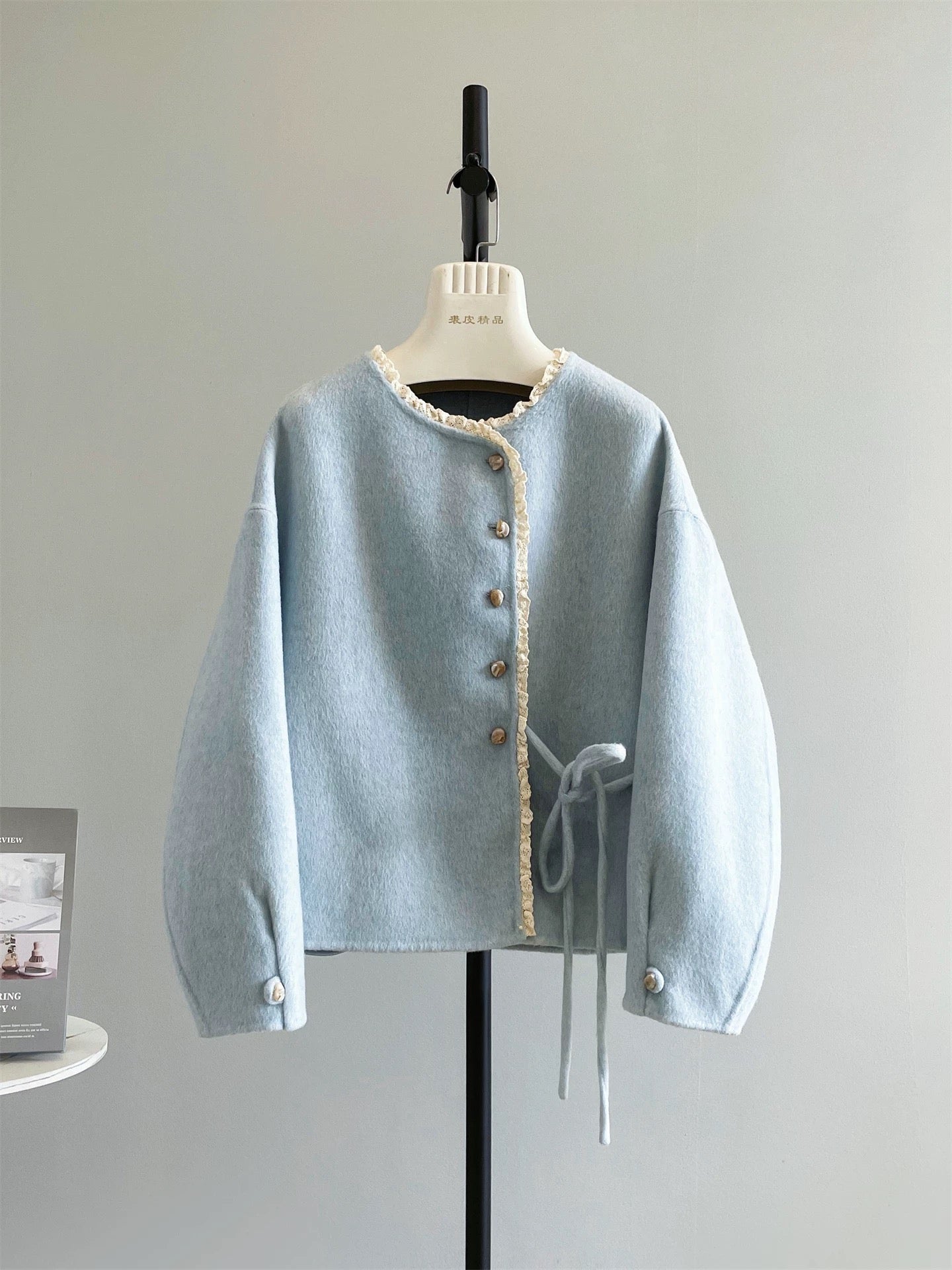 Dream Island Gentle Short Coat Wool Plush Double-sided Lace-up Stitching Sweet Woolen Coat Female P231