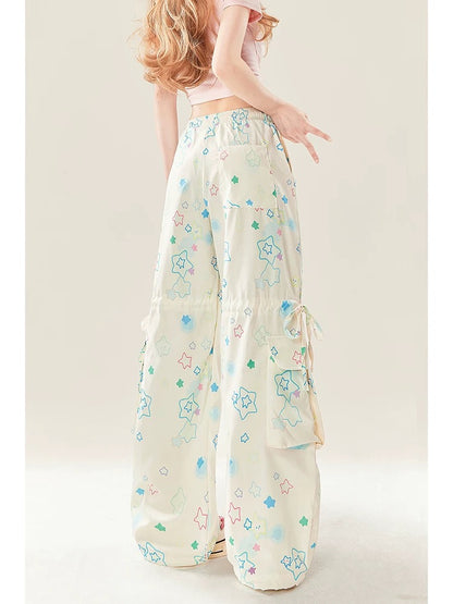 Dopamine star printed American overalls for women 2024 new summer quick-drying casual loose wide-leg pants