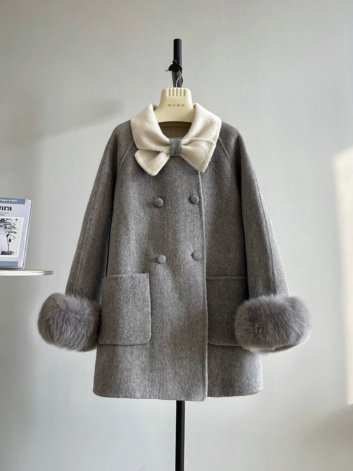Cinderella double-faced wool coat female fox fur coat small size autumn and winter contrast wool velvet autumn new style K560