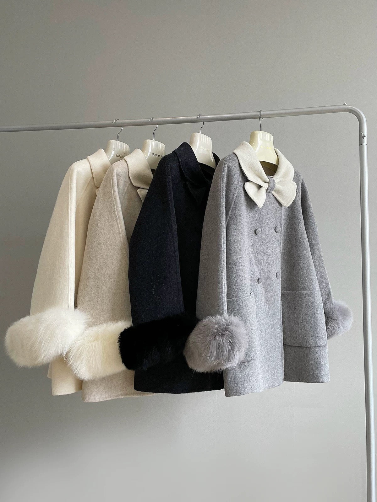 Cinderella double-faced wool coat female fox fur coat small size autumn and winter contrast wool velvet autumn new style K560
