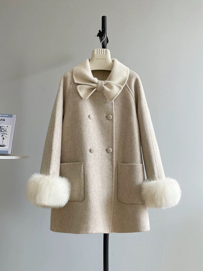 Cinderella double-faced wool coat female fox fur coat small size autumn and winter contrast wool velvet autumn new style K560