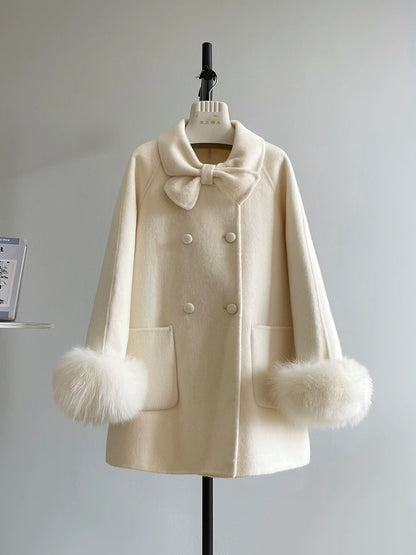Cinderella double-faced wool coat female fox fur coat small size autumn and winter contrast wool velvet autumn new style K560
