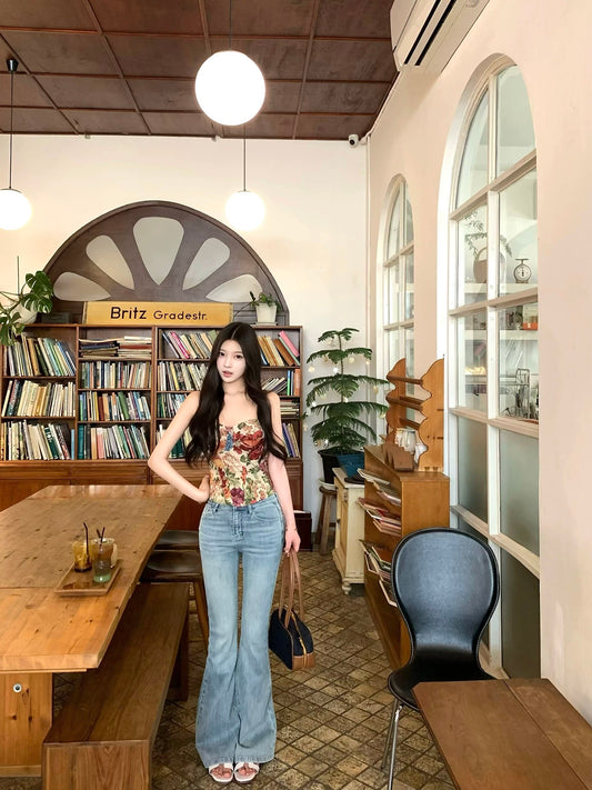Panpan [High-Level Leg Beauty!] Women's Spring Loose-Fitting Wide-Leg Jeans with a Curvy Hip and Slightly Flared Waist