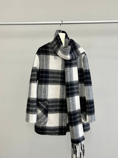 Film production skills tassel scarf winter new plaid thick double-sided wool velvet coat female woolen coat K610