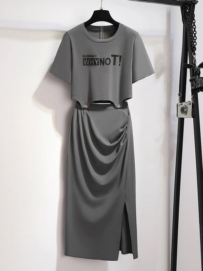 Gray casual suit skirt for women summer 2024 new style this year's popular beautiful hip-hugging skirt dress two-piece set