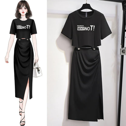 Gray casual suit skirt for women summer 2024 new style this year's popular beautiful hip-hugging skirt dress two-piece set