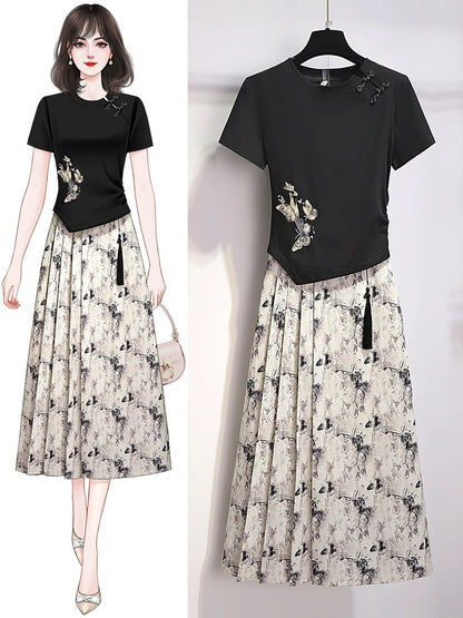 New Chinese style national style women's clothing is popular this year, beautiful suit skirts and dresses 2024 new summer two-piece skirts