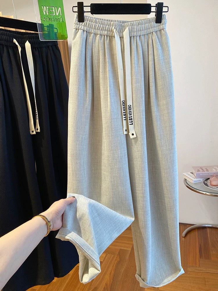 2024 New Loose Casual Straight Pants High-end Suit Pants Women's Spring and Autumn Versatile Draped Gray Cotton and Linen Pants