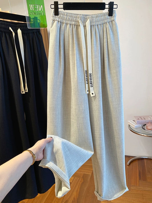 2024 New Loose Casual Straight Pants High-end Suit Pants Women's Spring and Autumn Versatile Draped Gray Cotton and Linen Pants