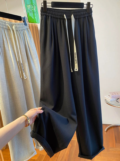 2024 New Loose Casual Straight Pants High-end Suit Pants Women's Spring and Autumn Versatile Draped Gray Cotton and Linen Pants