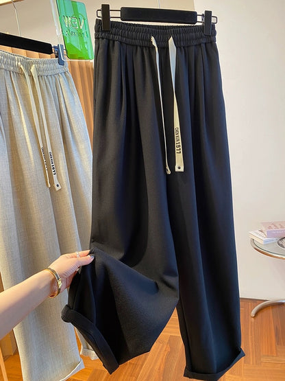 2024 New Loose Casual Straight Pants High-end Suit Pants Women's Spring and Autumn Versatile Draped Gray Cotton and Linen Pants