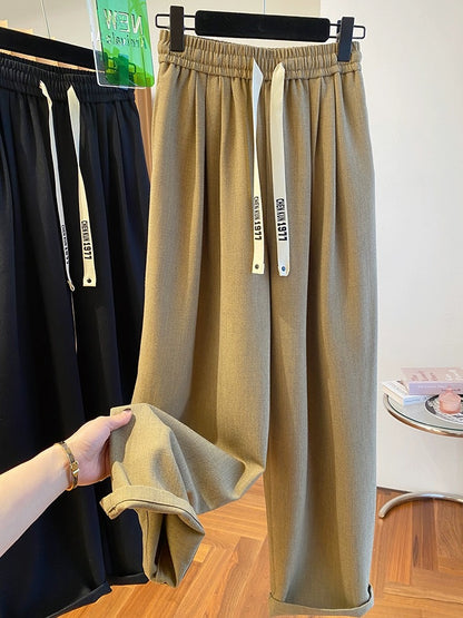 2024 New Loose Casual Straight Pants High-end Suit Pants Women's Spring and Autumn Versatile Draped Gray Cotton and Linen Pants