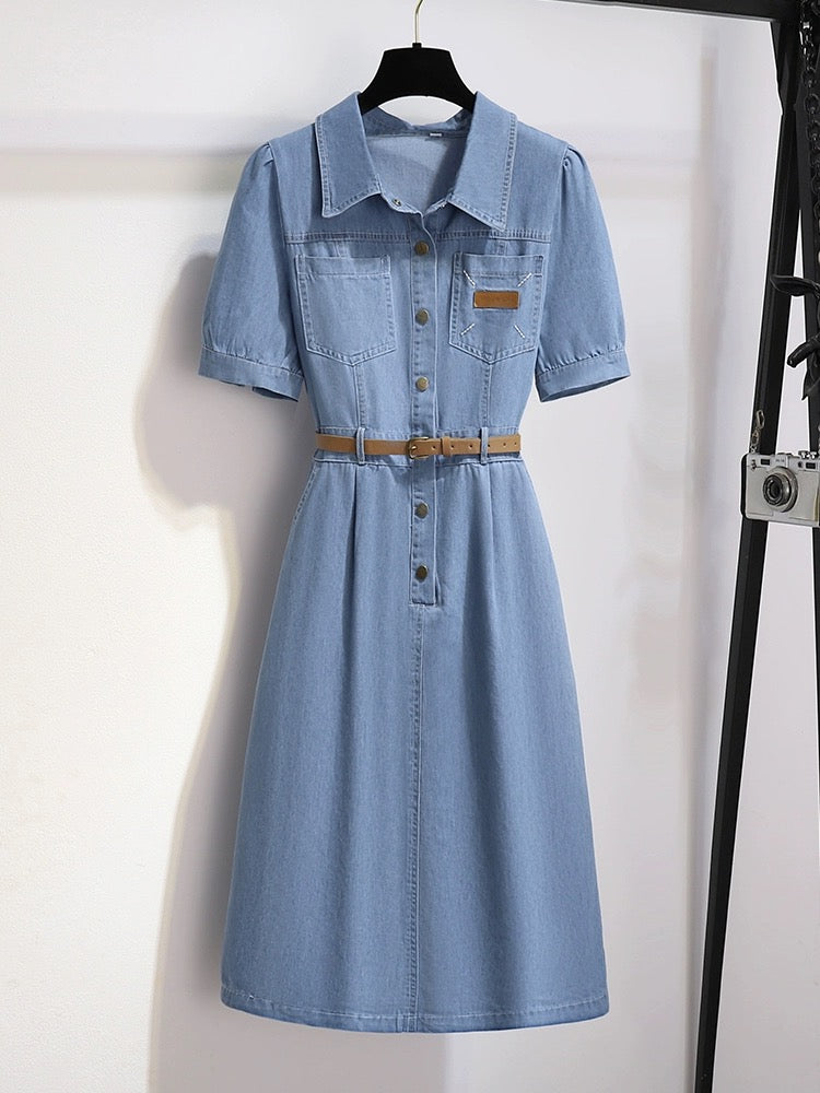 Temperament thin denim dress 2024 new women's summer retro high-end waist slimming jumpsuit