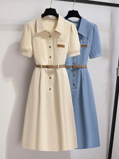 Temperament thin denim dress 2024 new women's summer retro high-end waist slimming jumpsuit