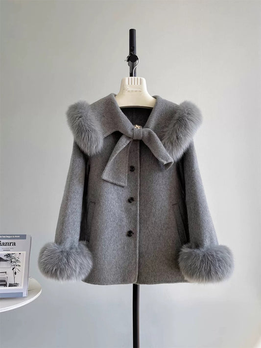 『Ambiguous Period』Rich Girl Feeling Double-sided Wool Plush Coat Women Fox Fur Woolen Coat Women A481