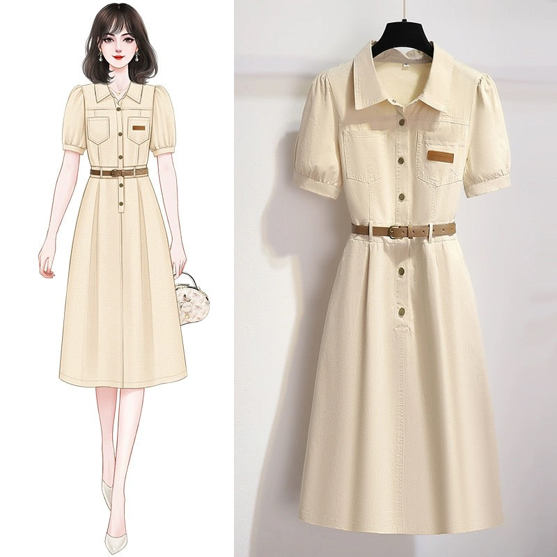 Temperament thin denim dress 2024 new women's summer retro high-end waist slimming jumpsuit