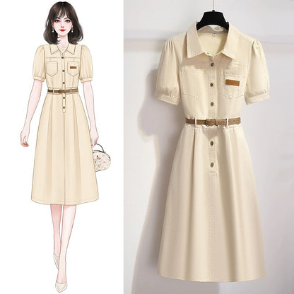 Temperament thin denim dress 2024 new women's summer retro high-end waist slimming jumpsuit