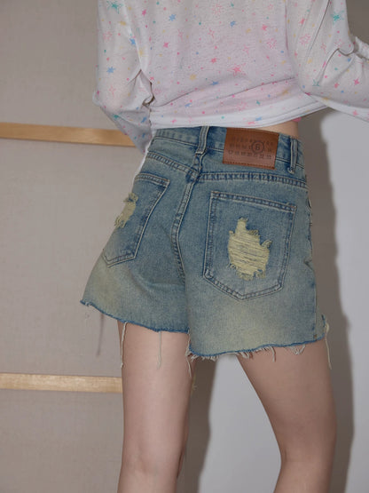 Chaochao Home Retro Design Wide-Leg Jeans for Women, 202, Versatile High-Waisted Loose Straight Leg Casual Shorts